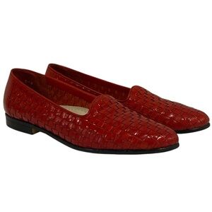 Trotters Liz Red Leather Braided Woven Loafers Flats Women’s 9.5 Narrow